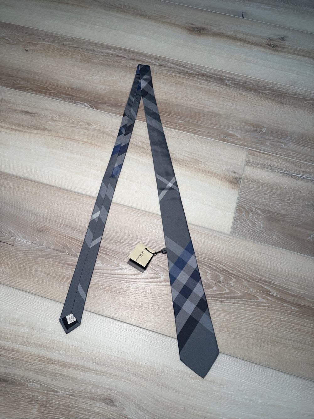 Burberry Gray and Blue Check Silk Tie - Picture 2 of 7